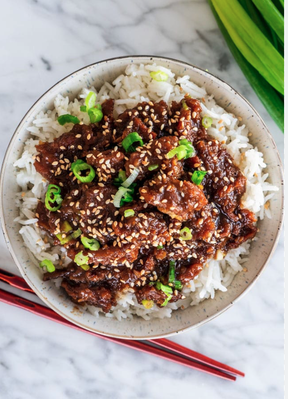 Sesame beef and rice bowl